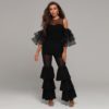 Round Neck Ruffled Flare Sleeve Off Shoulder Cutout Fashion Vestidos - Image 4
