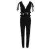 Elegant Lace-paneled Leather Straight Vestidos jumpsuit - Image 3