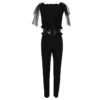 Elegant Lace-paneled Leather Straight Vestidos jumpsuit - Image 2