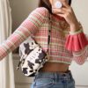 Plaid Casual O-Neck Flare Long Sleeve Slim Pullovers Crop Top - Image 2