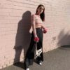 Plaid Casual O-Neck Flare Long Sleeve Slim Pullovers Crop Top - Image 3