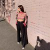 Plaid Casual O-Neck Flare Long Sleeve Slim Pullovers Crop Top - Image 4
