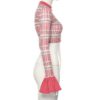 Plaid Casual O-Neck Flare Long Sleeve Slim Pullovers Crop Top - Image 6