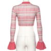 Plaid Casual O-Neck Flare Long Sleeve Slim Pullovers Crop Top - Image 7