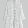 Polka Dot Button Long Sleeve Mini Shirt Dress