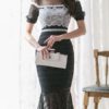 Polka Dot Short Sleeves Ruffles Bodycon Dress