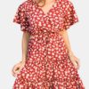 Print V-neck Bandage Waist Tie Beach Mini Dress