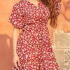 Print V-neck Bandage Waist Tie Beach Mini Dress - Image 2