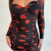 Printed Bateau Neck Pleated Drawstring Sexy Long Sleeves Pencil Dress