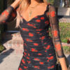 Printed Bateau Neck Pleated Drawstring Sexy Long Sleeves Pencil Dress - Image 2