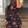 Printed Bateau Neck Pleated Drawstring Sexy Long Sleeves Pencil Dress - Image 5