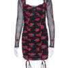 Printed Bateau Neck Pleated Drawstring Sexy Long Sleeves Pencil Dress - Image 6