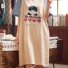 Printed Jewel Neck Cotton T Shirt Sleepwear Dress - Image 3