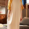 Printed Jewel Neck Cotton T Shirt Sleepwear Dress - Image 4