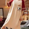 Printed Jewel Neck Cotton T Shirt Sleepwear Dress - Image 6