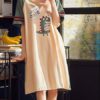 Printed Jewel Neck Cotton T Shirt Sleepwear Dress - Image 7