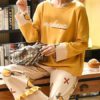 Printed Jewel Neck Long Sleeves Pajamas Sleepwear 2 Piece - Image 3
