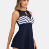Printed Striped Hollow Back Closure Swimwear - Image 5