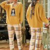Printed V Neck Sleepwear Pajamas 2 Piece