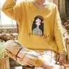 Printed V Neck Sleepwear Pajamas 2 Piece - Image 3