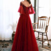 Prom Illusion Neckline A Line Half Sleeves Lace Floor Length Party Dresses - Image 2