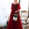 Prom Illusion Neckline A Line Half Sleeves Lace Floor Length Party Dresses - Image 3