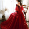 Prom Illusion Neckline A Line Half Sleeves Lace Floor Length Party Dresses - Image 4