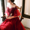 Prom Illusion Neckline A Line Half Sleeves Lace Floor Length Party Dresses - Image 5