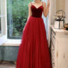 Prom V Neck A Line Sleeveless Straps Beaded Floor Length Wedding Guest Dresses