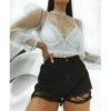 Puff Sleeve Smock Crop Tops Beach Wear