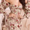 Puff Sleeves Backless Floral Bodycon Dress