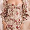 Puff Sleeves Backless Floral Bodycon Dress - Image 2