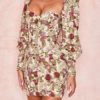 Puff Sleeves Backless Floral Bodycon Dress - Image 4