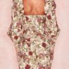 Puff Sleeves Backless Floral Bodycon Dress - Image 5