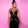 Crystal Chain V-Neck Bandage Bodycon Dress - Image 3