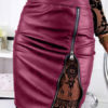 Sexy Bodyocn Zipper Lace Leather Like Mini Skirt