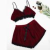 Sexy Chest Pad Velvet Sleeveless Sling and Shorts Sleepwear