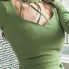 Sexy Cut Out Sleeved Button Bodycon Dress - Image 4