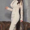 Sexy High Collar Lace Bodycon Dress With Belt - Image 2