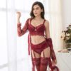 Sexy Lace Robe Panties Stockings Underwear Set - Image 2