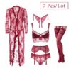 Sexy Lace Robe Panties Stockings Underwear Set - Image 5