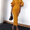 Sexy Layered Short Sleeves Ruffles V Neck Sheath Dress