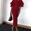 Sexy Layered Short Sleeves Ruffles V Neck Sheath Dress - Image 2