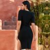 Sexy Short Sleeve Lace Bandage Midi Evening Party Club Dress - Image 5