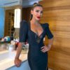 Sexy Short Sleeve Lace Bandage Midi Evening Party Club Dress - Image 2