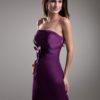 Sheath Grape Satin Bow Strapless Short Bridesmaid Dress For Wedding - Image 5
