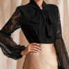 Shirt Lace Jewel Neck Casual Long Sleeves Chiffon Tops