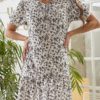 Short Sleeve V-neck Floral Print Mini Dress - Image 2