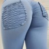 Athletic Skinny Polyester Raised Waist Solid Color Trousers - Image 6