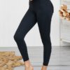 Athletic Skinny Polyester Raised Waist Solid Color Trousers - Image 3
